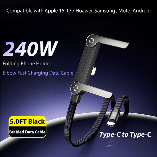 ⚡Official Authorized | MFi-Certified Cables🔥 2-in-1 Cable 240W Fast Charging with Phone Stand