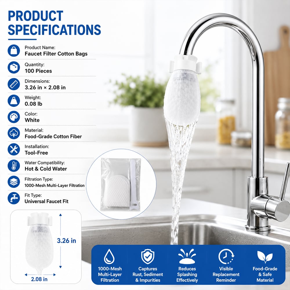 50 Pack Universal Splash Proof Faucet Filter Cotton Bags