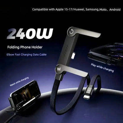 ⚡Official Authorized | MFi-Certified Cables🔥 2-in-1 Cable 240W Fast Charging with Phone Stand