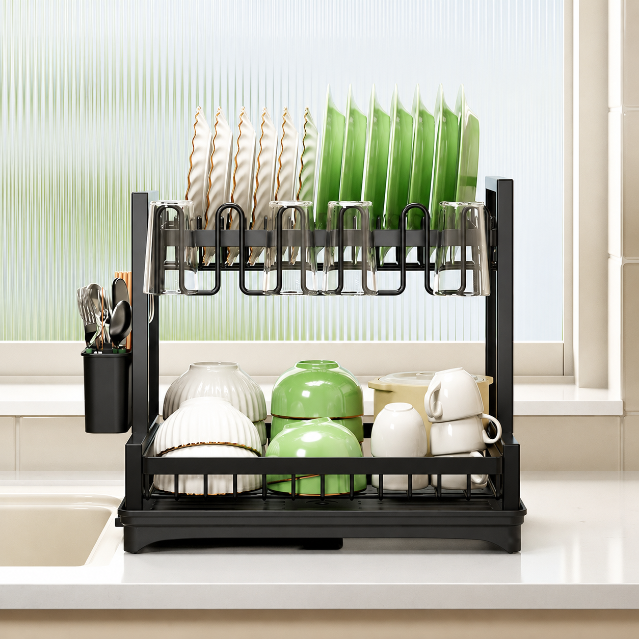 2-Tier Kitchen Dish Drying Rack & Organizer