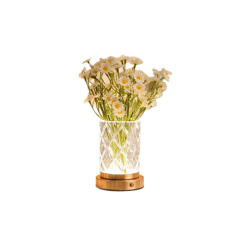 Rechargeable LED Crystal Vase Lamp – Touch Dimming & Elegant Floral Decor