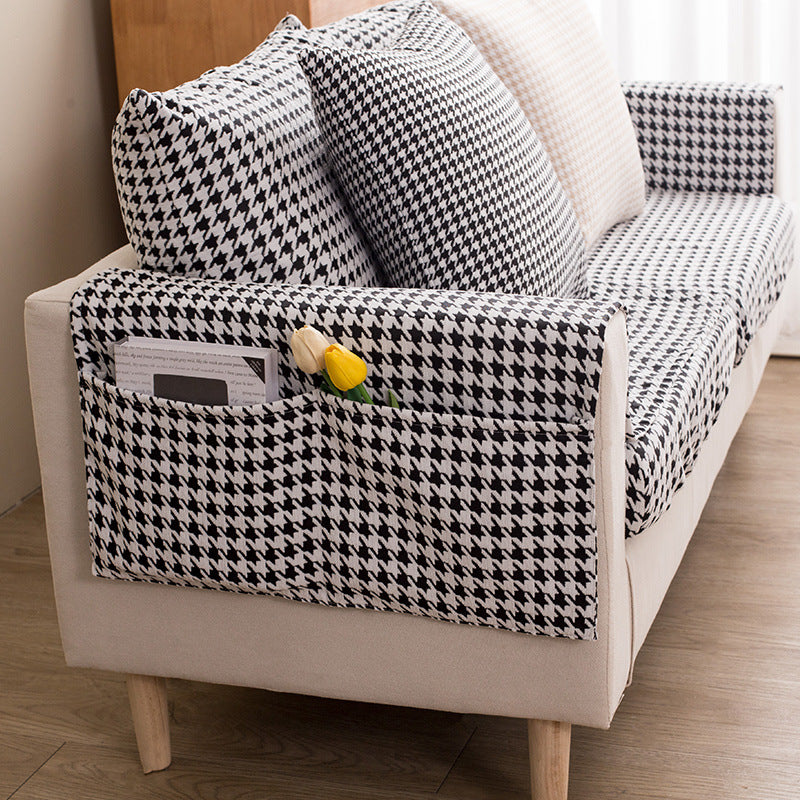 Houndstooth Sofa Armrest Cover – Soft, Stylish & Practical Storage Design