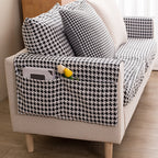 Houndstooth Sofa Armrest Cover – Soft, Stylish & Practical Storage Design