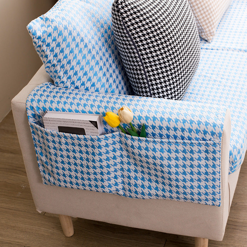 Houndstooth Sofa Armrest Cover – Soft, Stylish & Practical Storage Design
