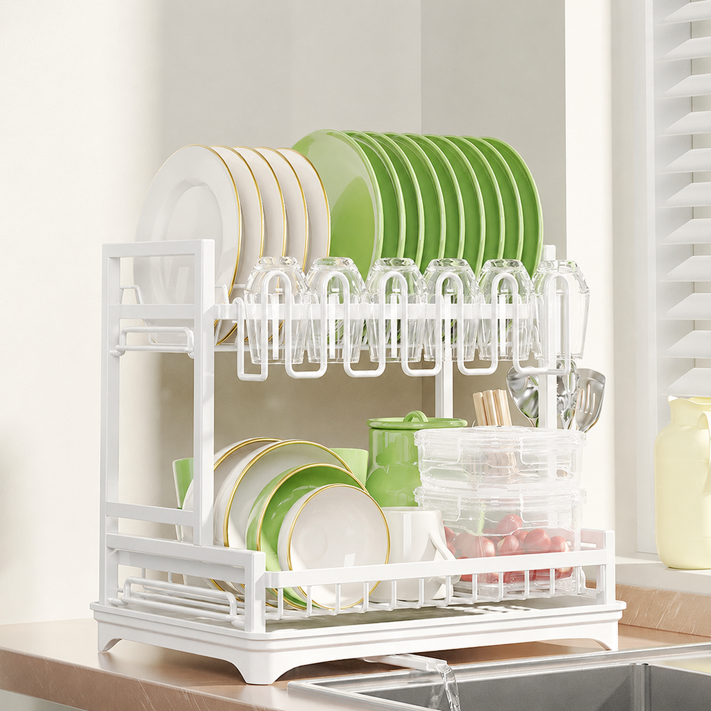 2-Tier Kitchen Dish Drying Rack & Organizer